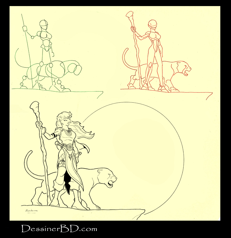 apprendre à dessiner druidesse elfe et puma