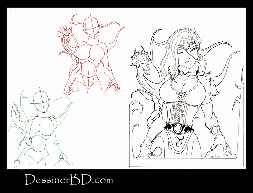 apprendre à dessiner une magicienne enchanteresse et dragon