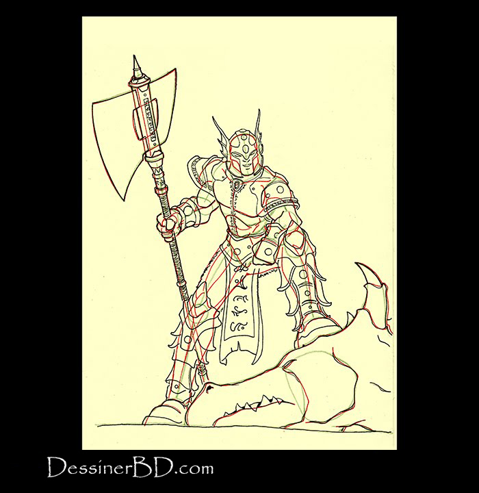 chasseur de dragon dessiner détails armure et hache