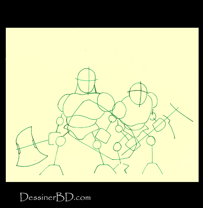 dessiner charpente groupe de nains