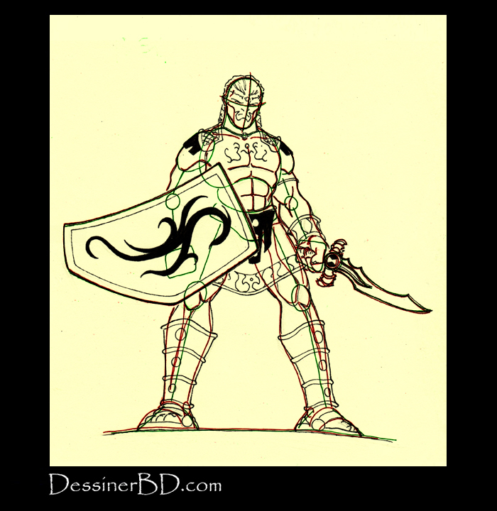 détails du dessin guerrier sparte