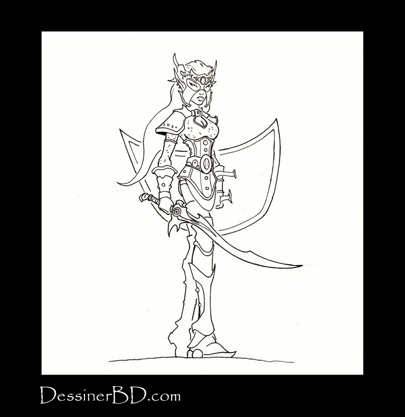 dessin final guerrière elfe noire