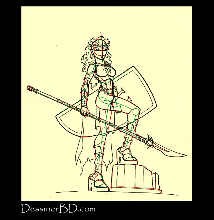 dessin armure et détails amazone guerrière