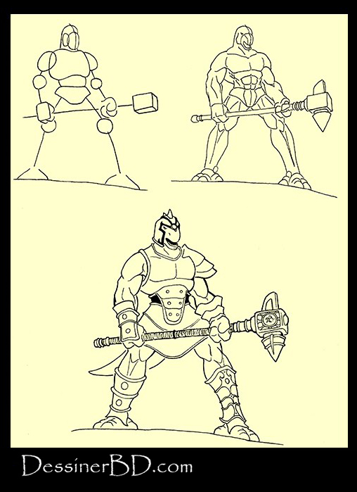 apprendre à dessiner homme-lézard avec marteau