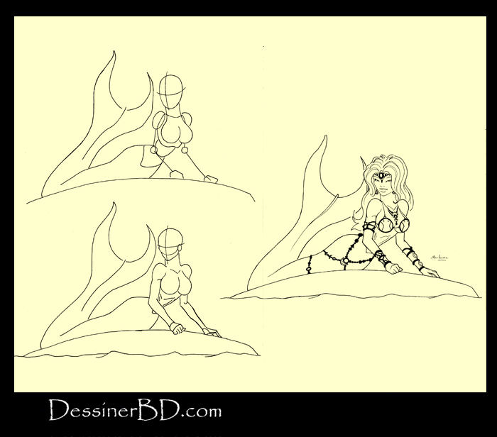 apprendre à dessiner une sirène sur rocher