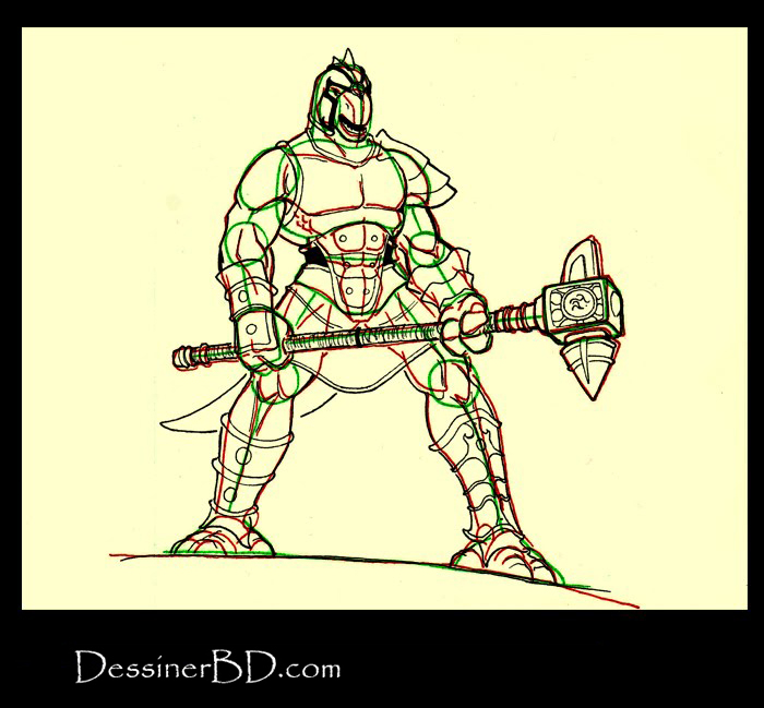 dessiner détails homme-lézard avec marteau