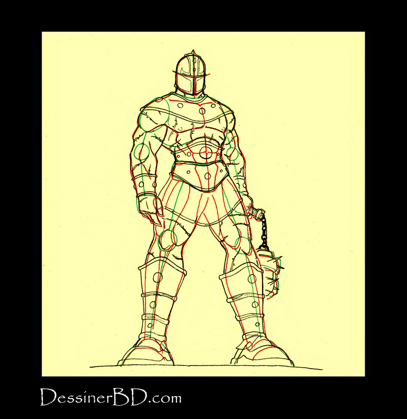 dessiner détails golem mort-vivant avec fléau