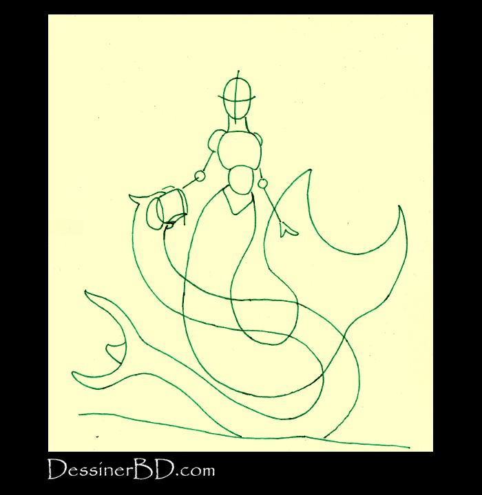 dessiner formes sirène et dragon des mers