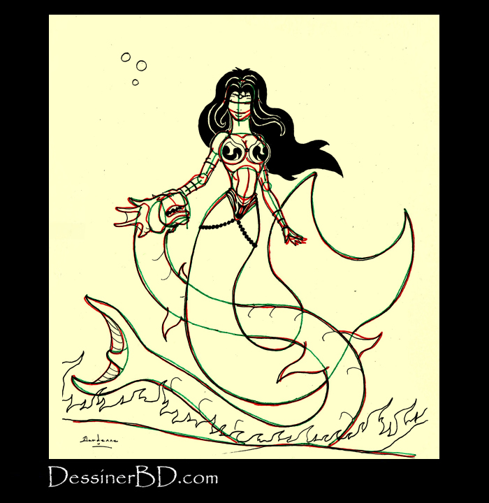dessiner details sirène et dragon des mers